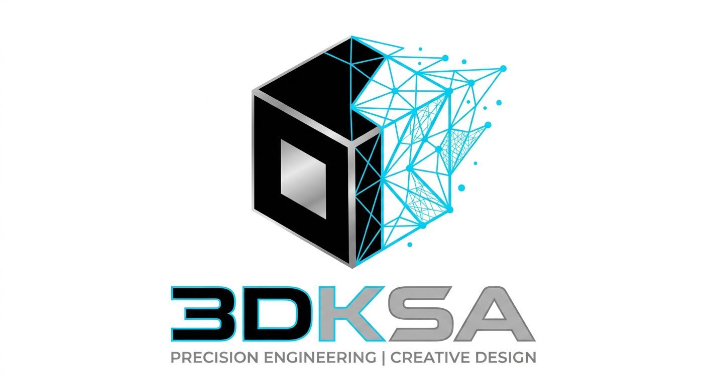 3DKSA logo concept — dissolving 3D cube in cyan wireframe
